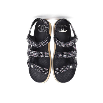 Chanel Women'S Crystal Cc Sandals Tweed
