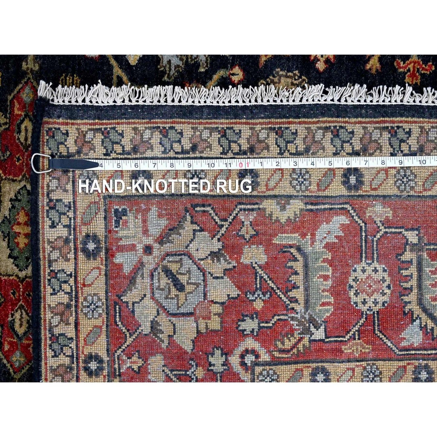 8'2"X10' Cynical Black Wool Karajeh Design Hand Knotted Oriental Rug