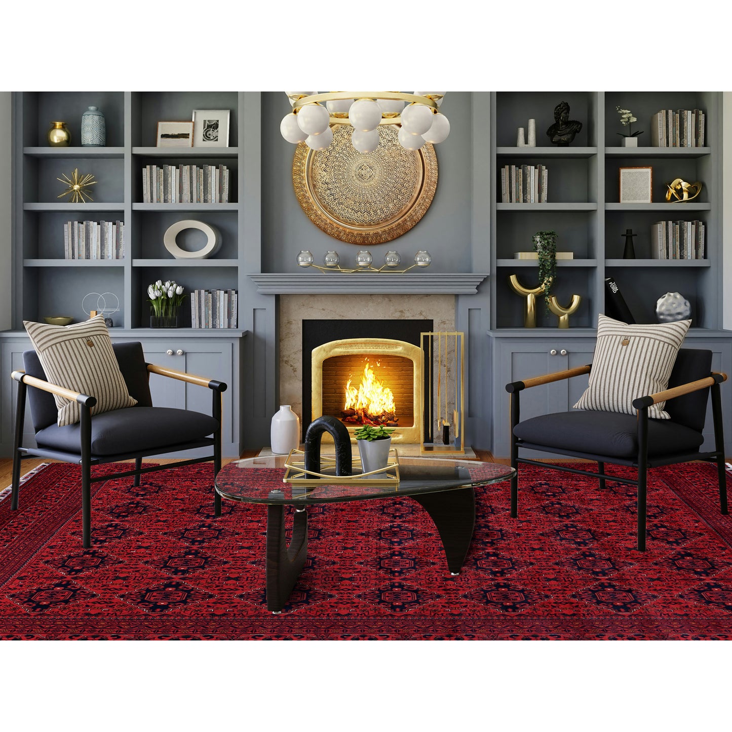 9'9"X12'8" Red Afghan Khamyab Geometric Pattern Hand Knotted Soft Wool Rug