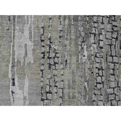 2'8"X25'7" Gray Abstract Design Wool And Silk Hand Knotted Xl Runner Rug