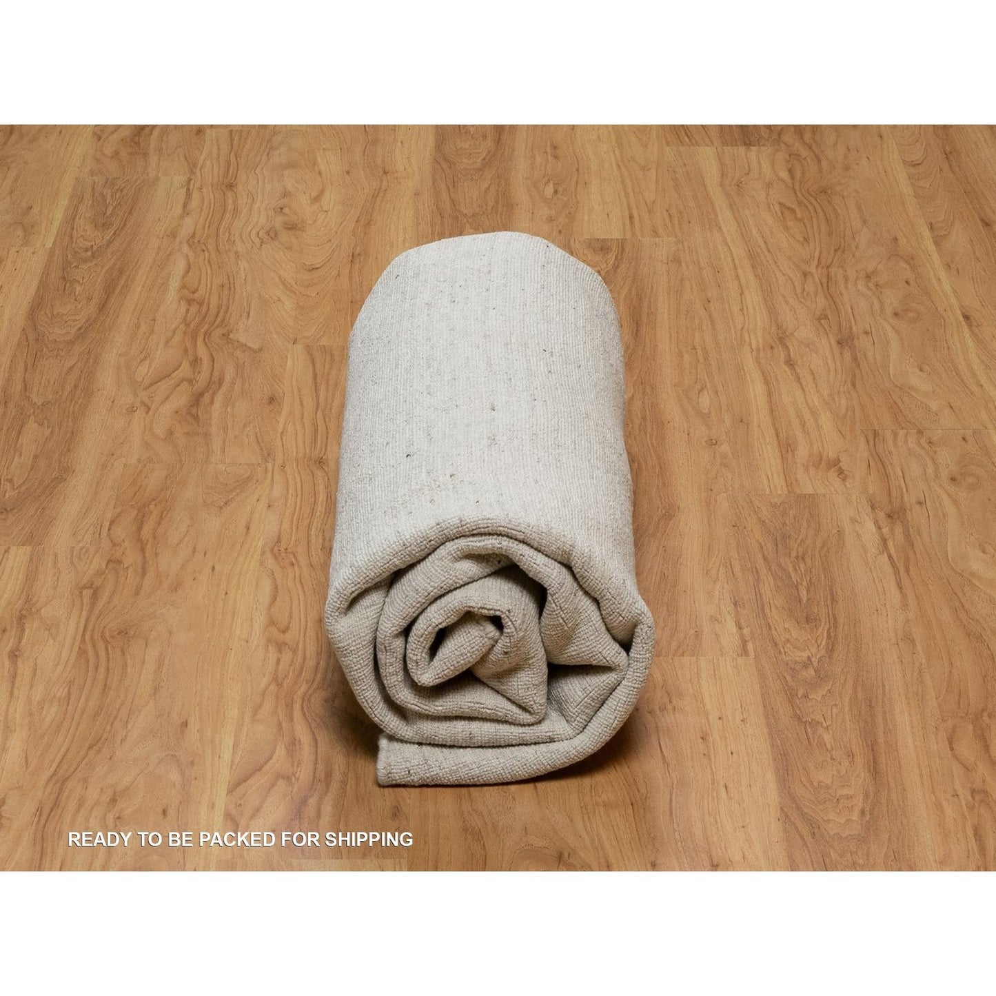 8'X8' Ivory Natural Wool Vertical Stripes Design Hand Loomed Round Rug