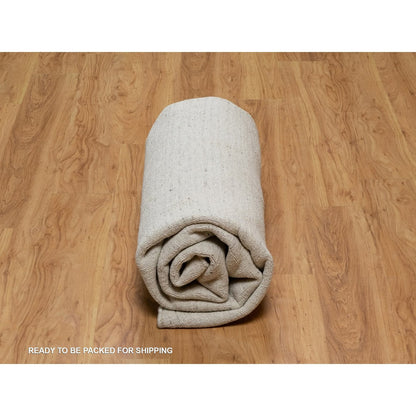 8'X8' Ivory Natural Wool Vertical Stripes Design Hand Loomed Round Rug