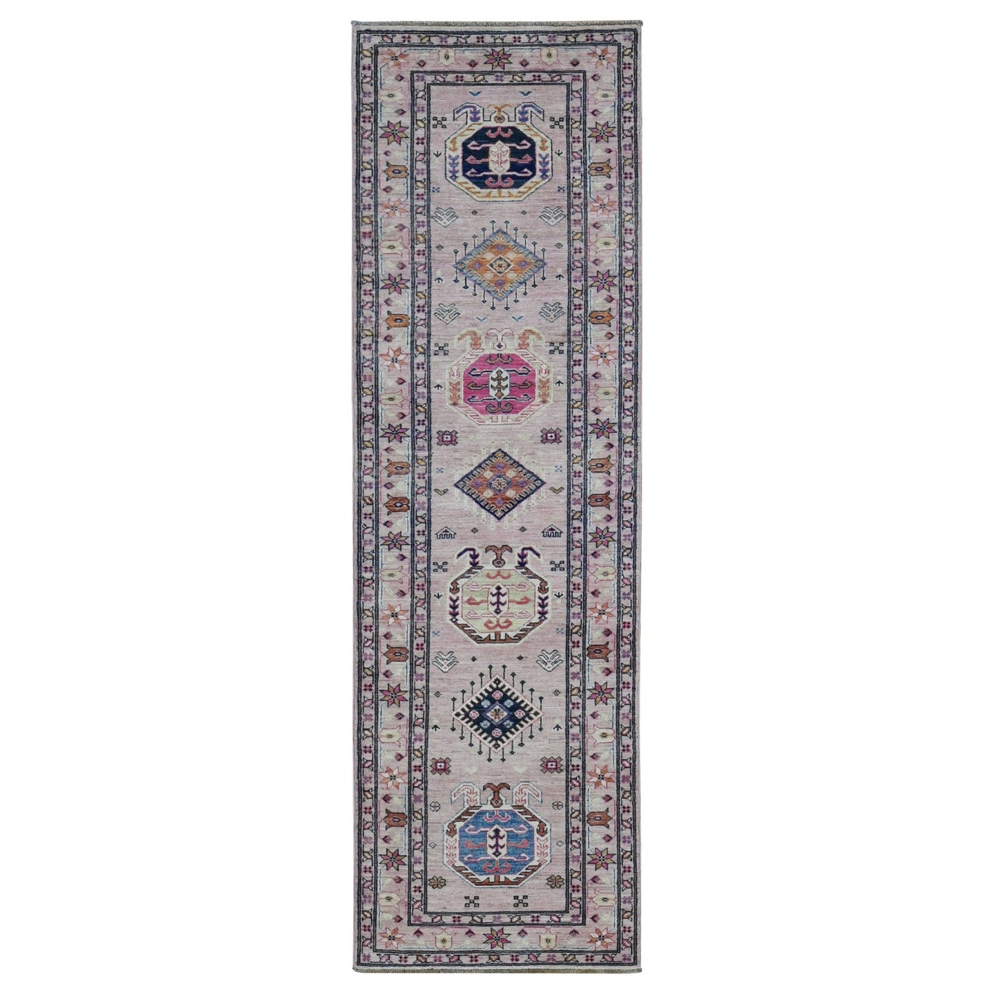 2'8"X8'10" Pink Hand Knotted Afghan Super Kazak Pure Wool Runner Rug