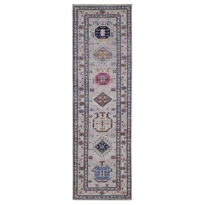 2'8"X8'10" Pink Hand Knotted Afghan Super Kazak Pure Wool Runner Rug