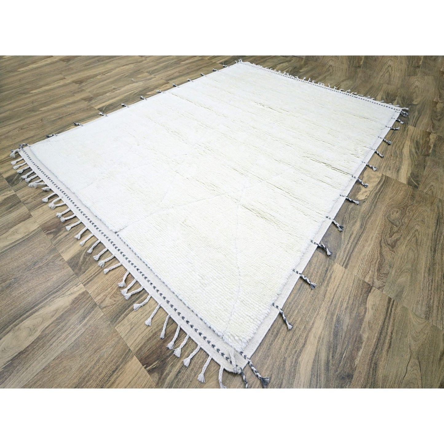 9'1"x12'3" White Moroccan Weave Natural Undyed Wool Hand Knotted Rug