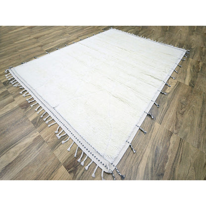 9'1"x12'3" White Moroccan Weave Natural Undyed Wool Hand Knotted Rug