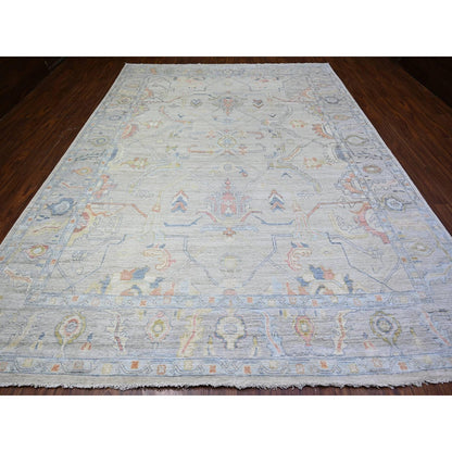 9'10"X13'6" Alabaster White Afghan Angora Oushak Wool Hand Knotted Rug