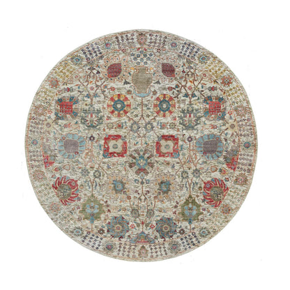 6'X6' Porcelain White Silk And Wool Hand Knotted Tebraz Vase Round Rug