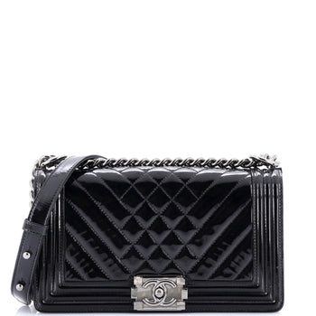 Chanel Boy Flap Bag Chevron Patent Old Medium