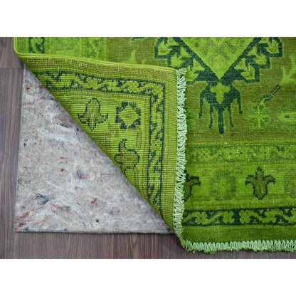 2'8"X18'10" Green Overdyed Kazak Geometric Hand Knotted Wool Runner Rug
