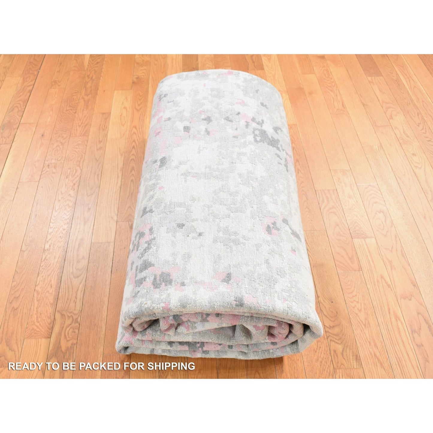10'X13'9" Ivory Modern Abstract Design Wool And Silk Hand Knotted Rug