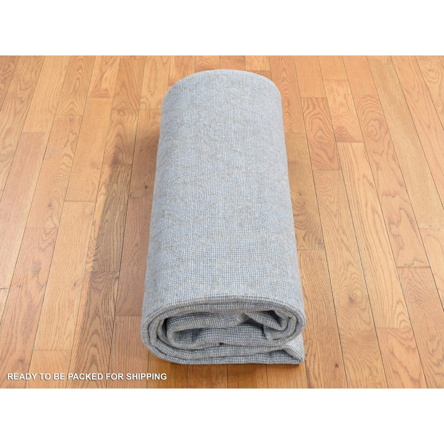 6'X8'10" Gray Flat Pile With Raised Silk Hand Knotted Tone On Tone Rug