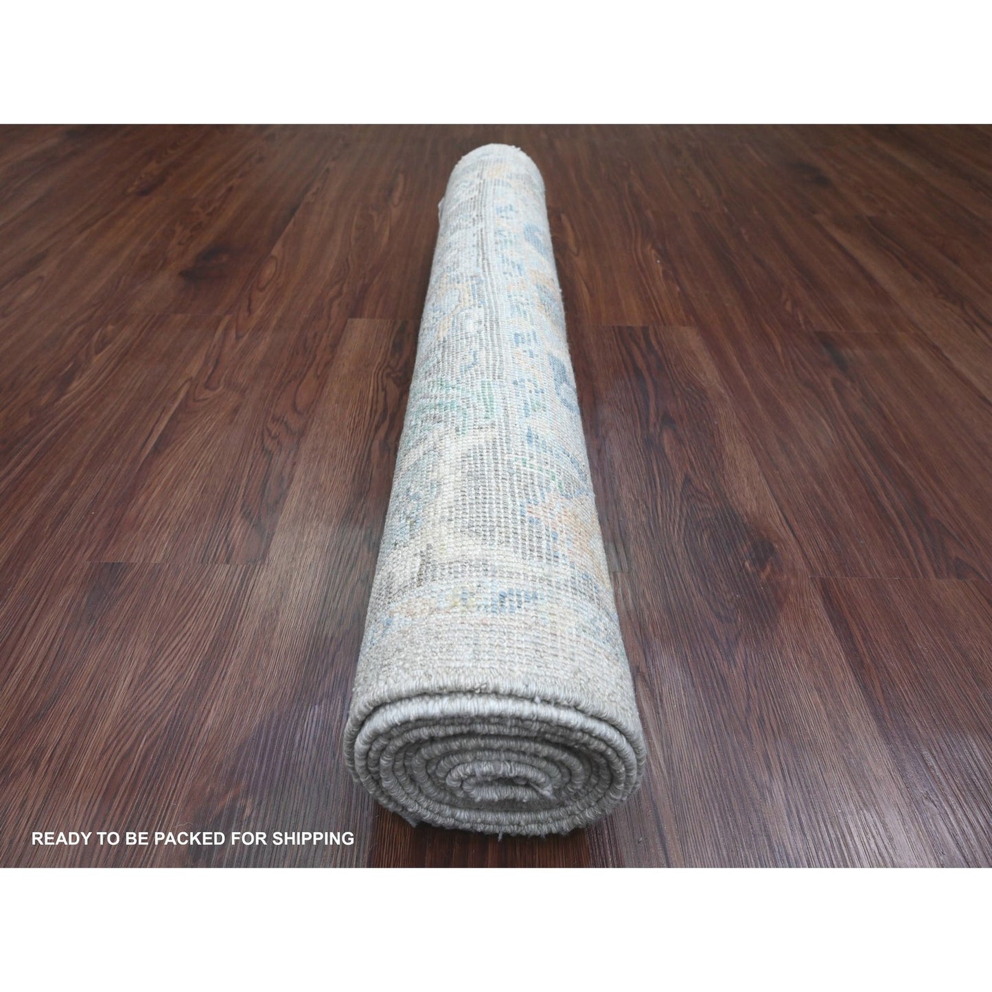 3'1"X10' Gray Pure Wool Angora Oushak Leaf Design Hand Knotted Runner Rug