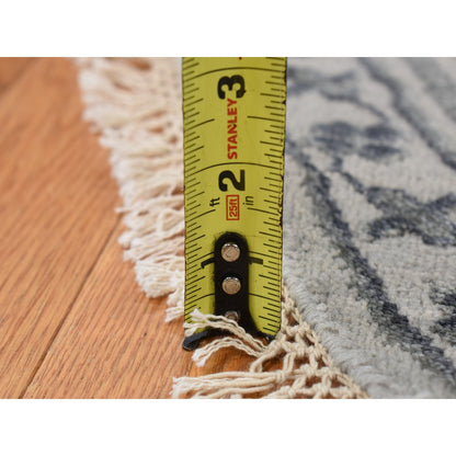 10'X10' Gray Heris Design Wool And Silk Hand Knotted Round Rug