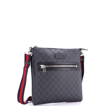 Gucci Web Strap Front Zip Messenger Bag Gg Coated Canvas Medium