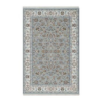 5'X8' Beau Blue Wool And Silk Nain With Flower Design Hand Knotted Rug