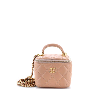 Chanel Classic Top Handle Vanity Case With Chain Quilted Lambskin Mini