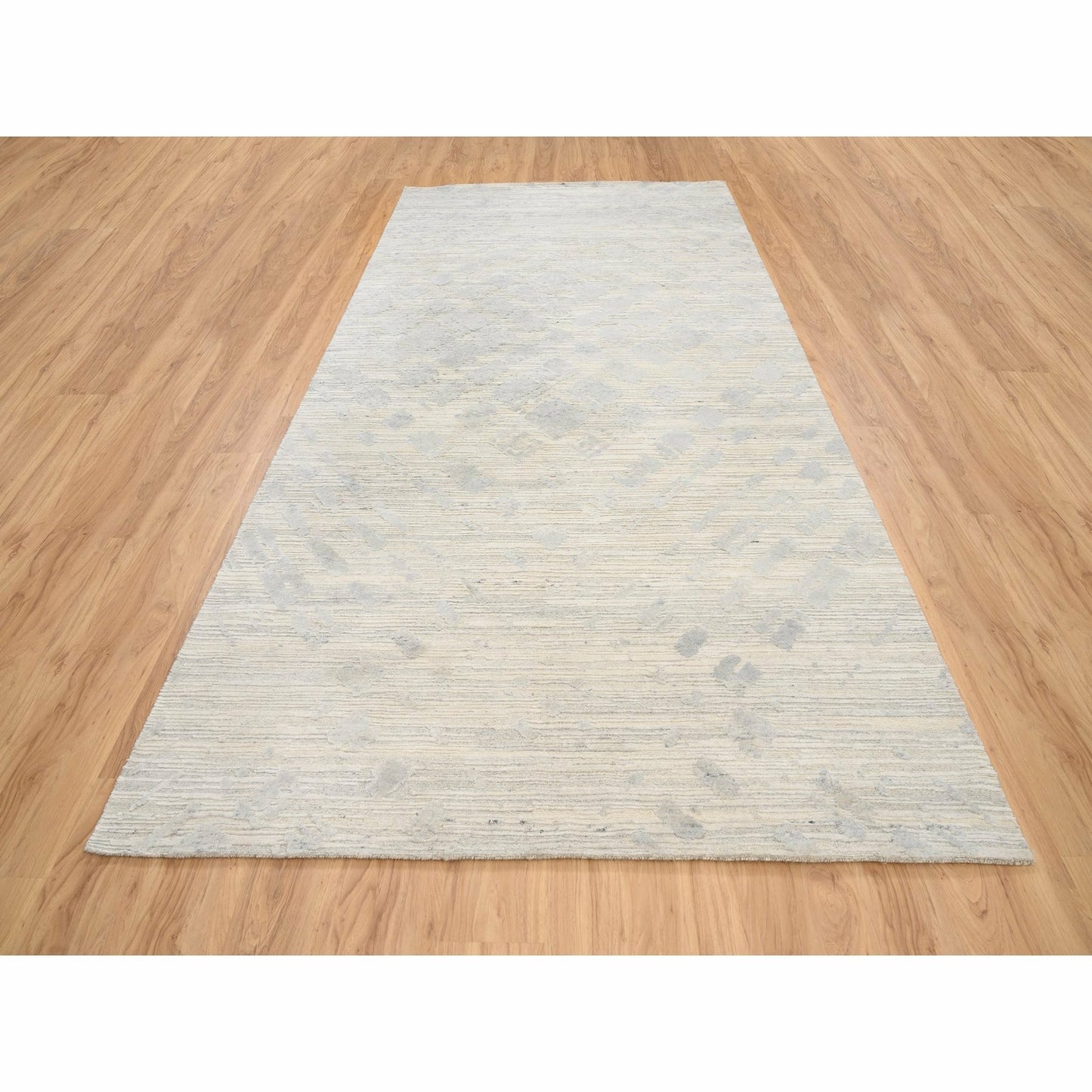 6'1"X11'10" Natural Wool Hand Knotted Ivory Modern Design Wide Runner Rug