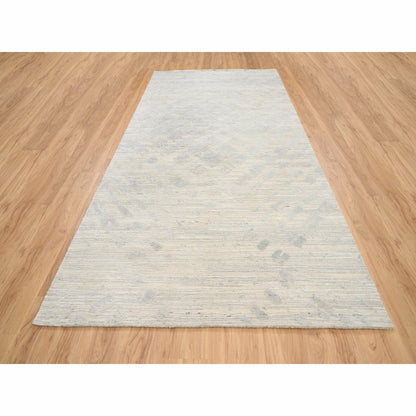 6'1"X11'10" Natural Wool Hand Knotted Ivory Modern Design Wide Runner Rug
