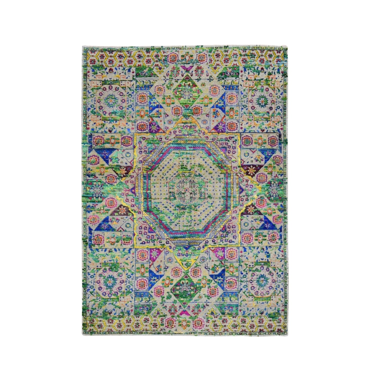 5'X7' Colorful Sari Silk Mamluk Design Hand Knotted Oriental Rug