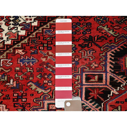 6'7"X9'3" Vivid Auburn Red Hand Knotted Vintage Wool Heris Oriental Rug