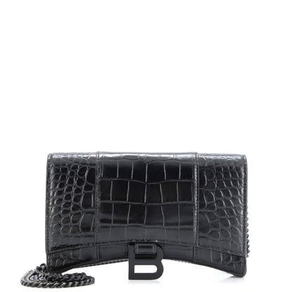 Balenciaga Hourglass Crossbody Bag Crocodile Embossed Leather Xs