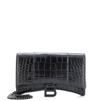 Balenciaga Hourglass Crossbody Bag Crocodile Embossed Leather Xs