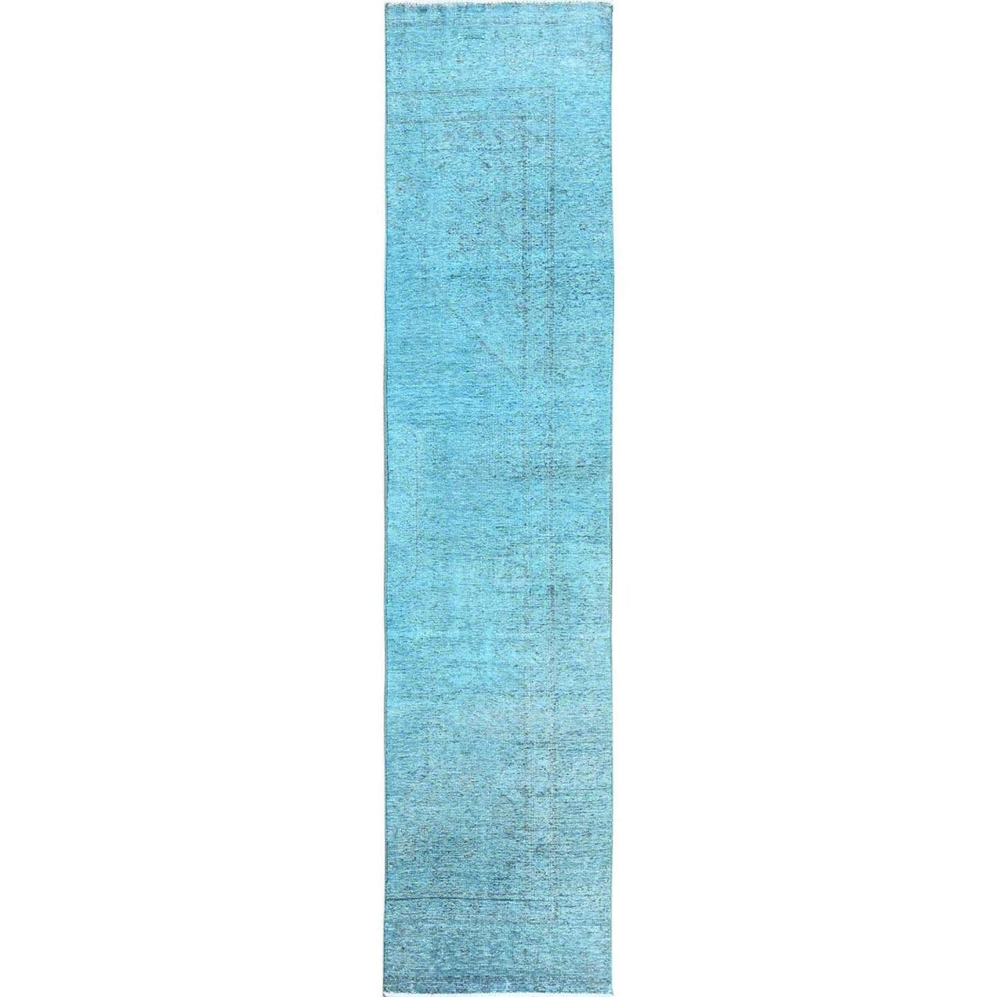 2'4"X11'2" Blue Overdyed Vintage Zoroastrian Hand Knotted Wool Runner Rug
