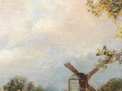 Joseph Thors (British) Original Oil Painting Windmill Signed Uk 19Th Century