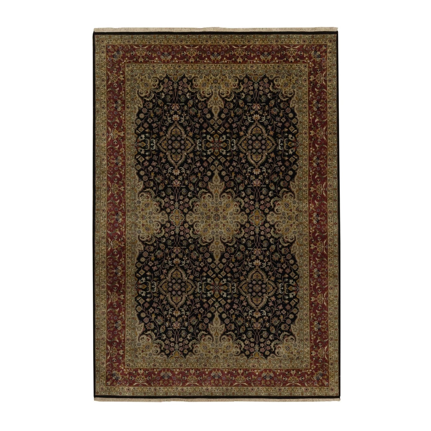 6'X8'10" Black Kishoon Revival New Zealand Wool Hand Knotted Oriental Rug
