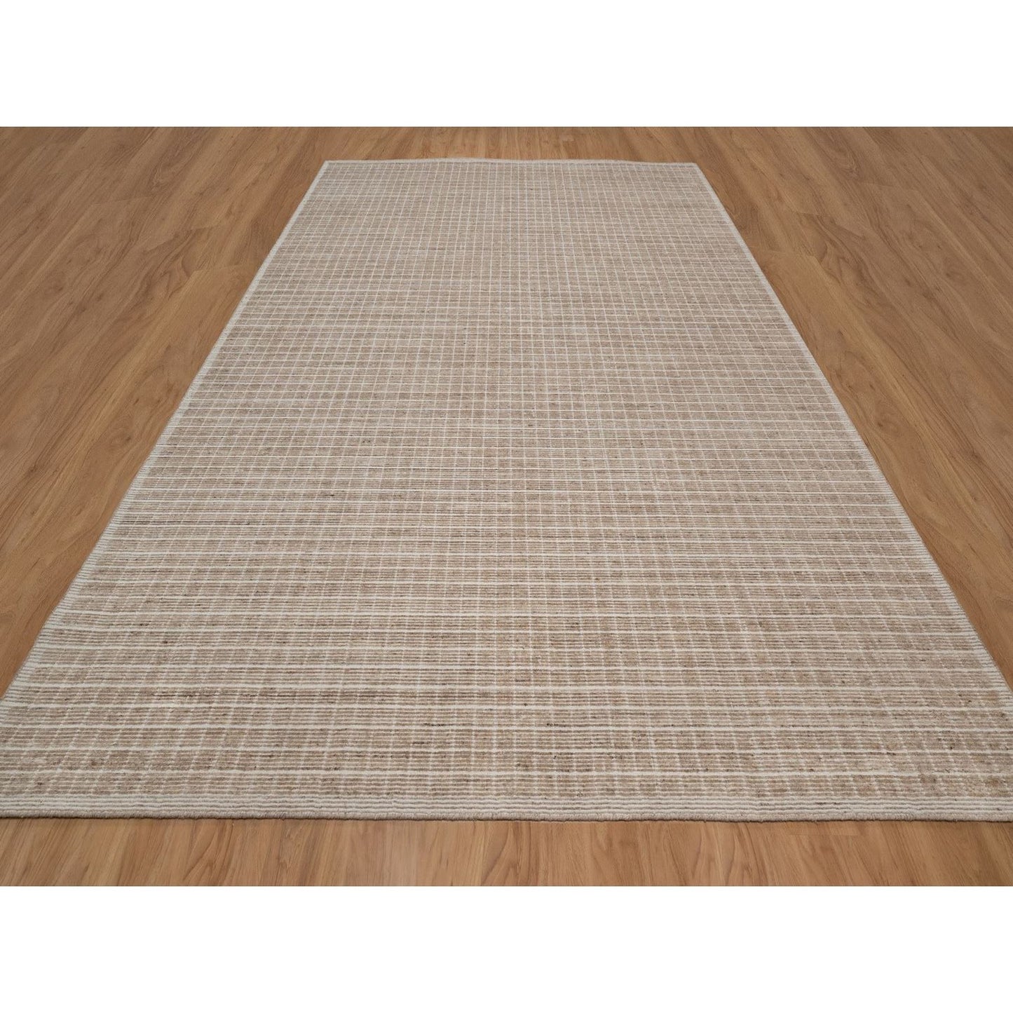 10'X14' Sand Brown Modern Plain Decor Box Design Loomed Knotted Wool Rug