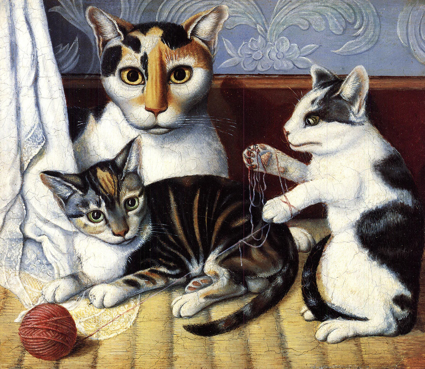 Artist Unknown Cat And Kittens " Offset Lithograph Contemporary