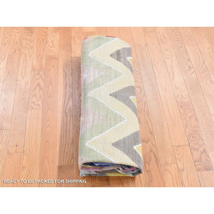 7'1"X10'1" Colorful Wool Hand Woven Afghan Kilim With Chevron Design Rug