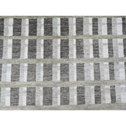 8'8"X11'8" Brown Bauhaus Inspired Line Design Hand Knotted Pure Wool Rug