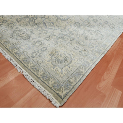 8'6"X12' Oushak Design With Touches Of Gold Pure Silk Hand Knotted Rug