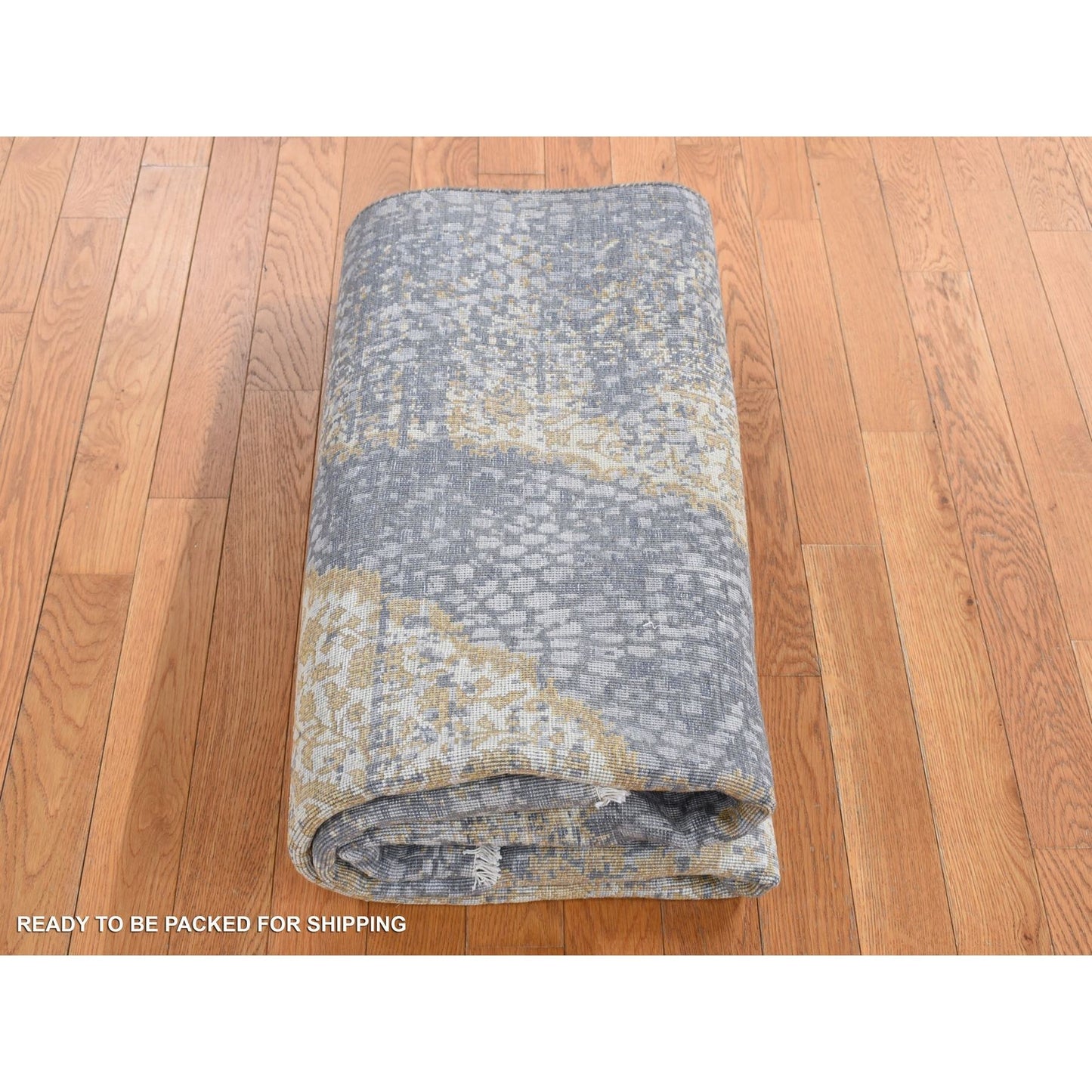 5'2"X7' Carbon Gray Zoroastrian Design Wool And Silk Hand Knotted Rug