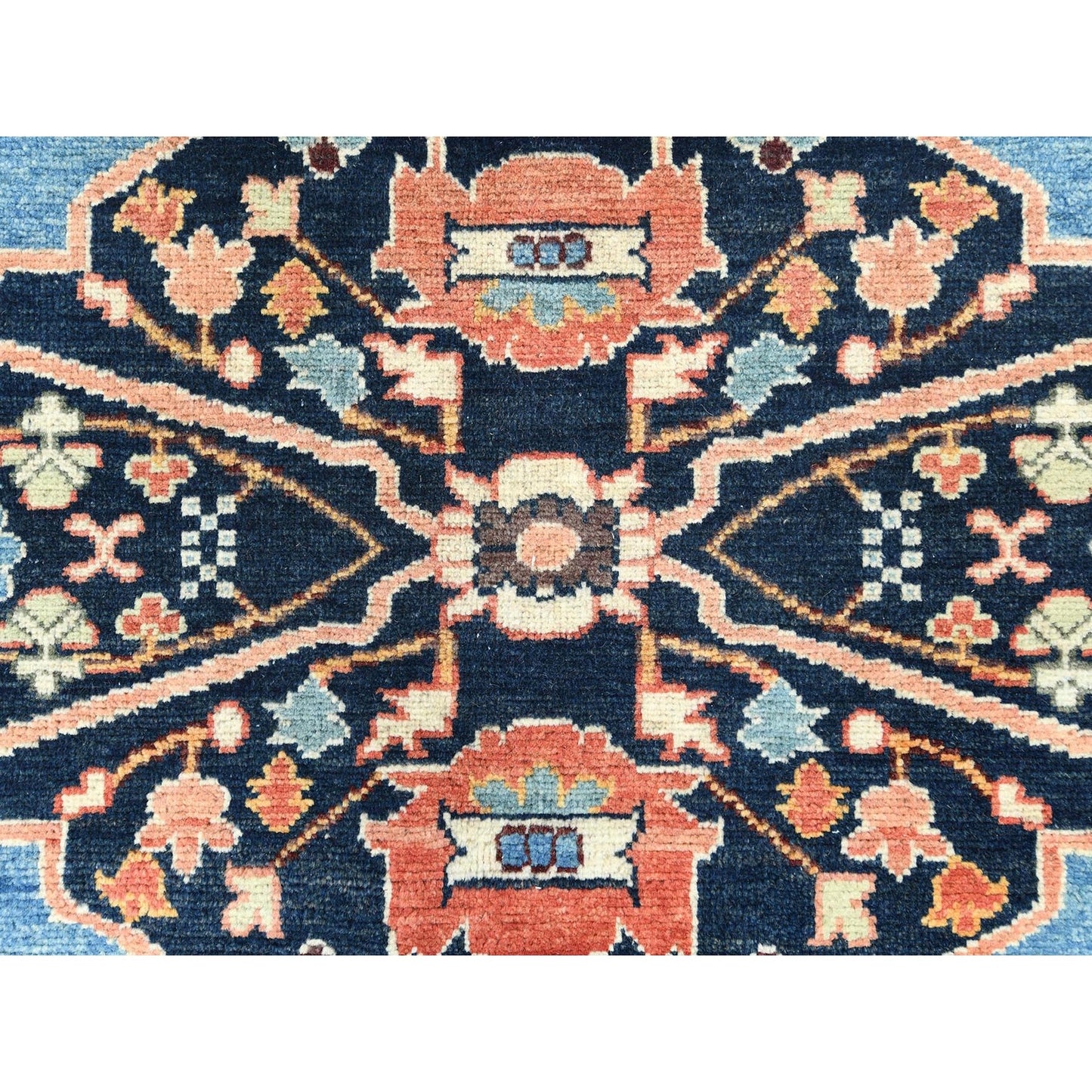 8'X9'6" Coral Orange Afghan Peshawar Heris Wool Hand Knotted Rug