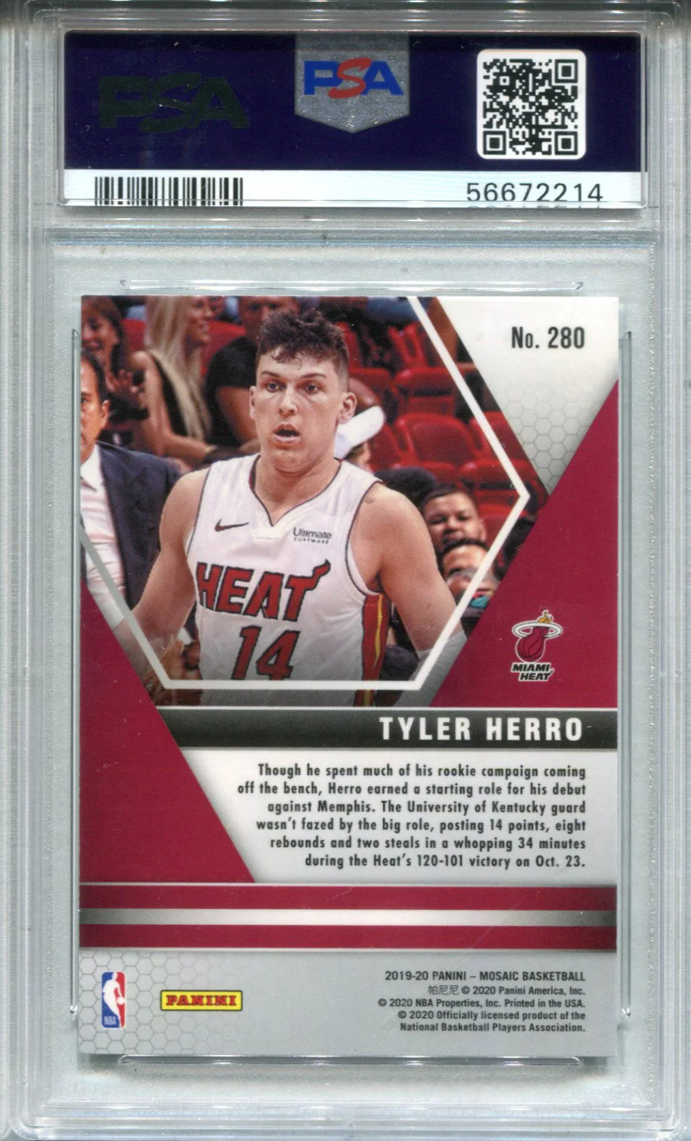 Tyler Herro 2019 Panini Mosaic #223 Psa Mint 9/Auto Authentic Card