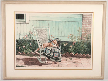 Helen Rundell Lithograph Rocking Chair Cat Signed