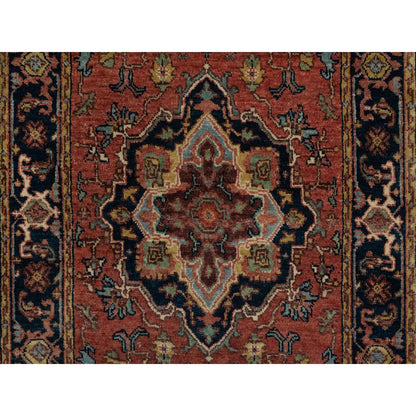 2'6"X8'3" Red Antiqued Heriz Re-Creation All Wool Hand Knotted Runner Rug