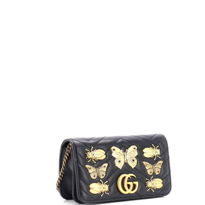 Gucci Gg Marmont Chain Flap Bag Embellished Matelasse Leather Mini