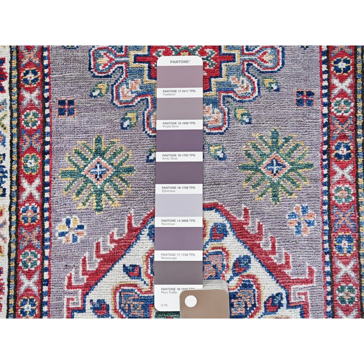 2'9"X12'6" Dove Gray Kazak With Tribal Design Hand Knotted Wool Runner Rug