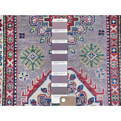 2'9"X12'6" Dove Gray Kazak With Tribal Design Hand Knotted Wool Runner Rug