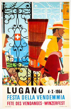 Daniel Buzzi Lugano Vendemmia Wine Festival Poster 1964 Traub Swiss Linen