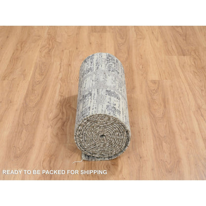 2'6"X22' Gray Hand Knotted Modern Design Wool Xl Runner Rug