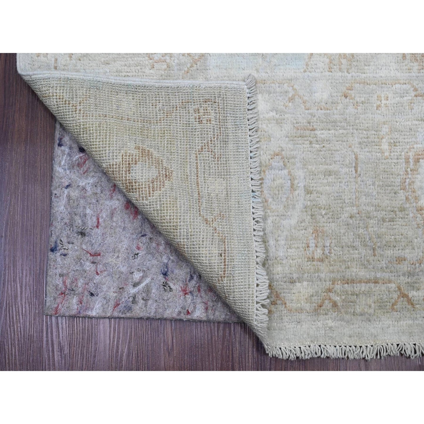 5'8"X9'2" White Afghan Angora Oushak Vines Design Hand Knotted Wool Rug