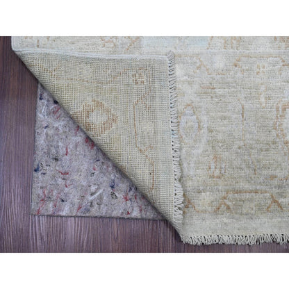 5'8"X9'2" White Afghan Angora Oushak Vines Design Hand Knotted Wool Rug