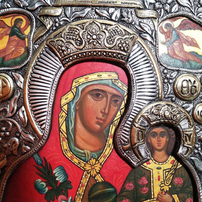 Antique Icon Jesus Christ Virgin Mary Hand Painting