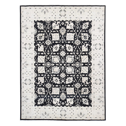 8'10"X12' Black Pure Wool Hand Knotted Afghan Peshawar Rug