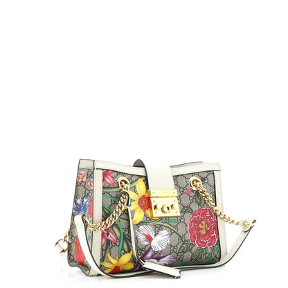 Gucci Padlock Chain Tote Flora Gg Coated Canvas Small